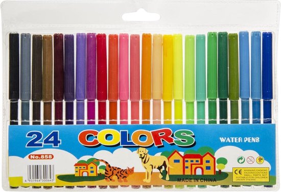 24x Gekleurde viltstiften in mapje - Viltstiften voor kinderen - Kleuren - Creatief speelgoed