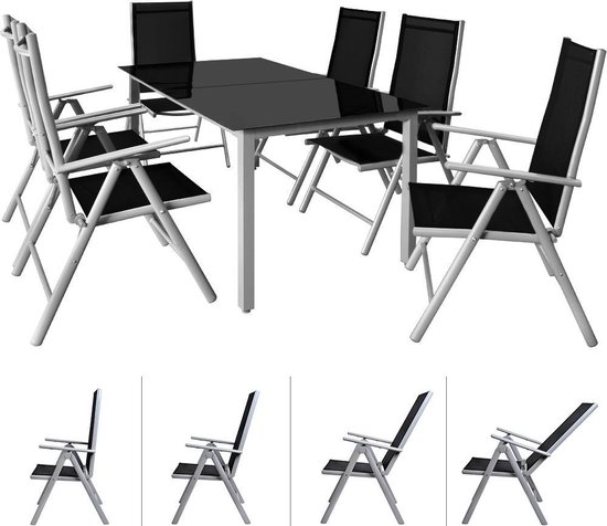 Casaria Tuinset - 6 Personen Aluminium 6 stoelen 1 Tafel - Zilver