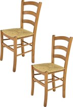 Tommychairs - Lot de 2 chaises modèle Venise. Très approprié pour la cuisine, la salle à manger, mais aussi pour la restauration. Structure en bois, couleur chêne, passepoil de siège en paille