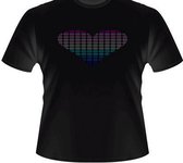 LED - T-shirt - Zwart - RGB - Coeur - XXS