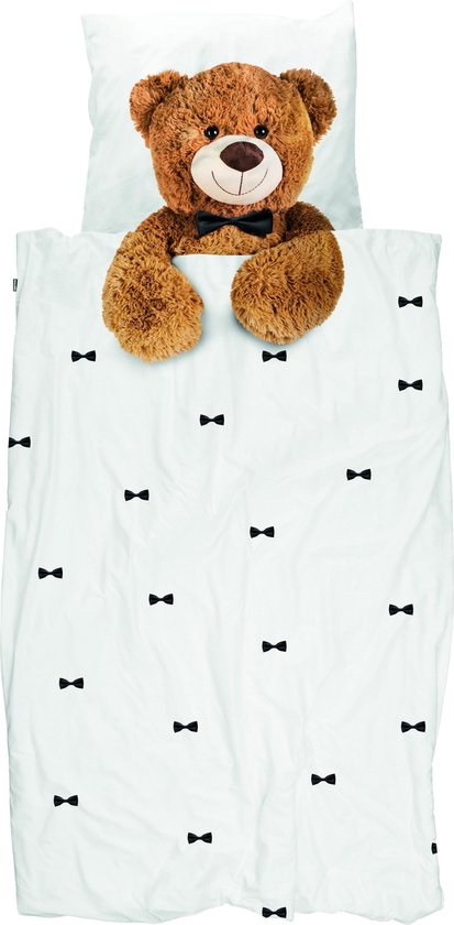 SNURK Dekbedovertrek - Model "Teddy" - Afmetingen: 140x200 cm + 60x70 cm - Wit - 100 % zachte (percale) katoen