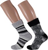 HomeSocks Dames Stripes & Dots | 2-Pack Grijs/Zwart