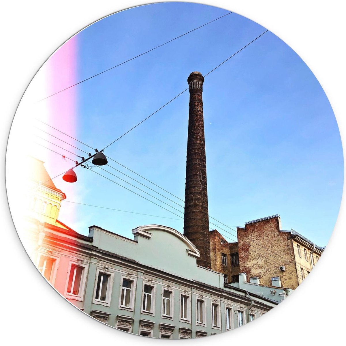 KuijsFotoprint - Schilderij - Schoorsteen Gebouw - Blauw En Bruin - 70 X 70 Cm