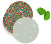 4 Luxe Glazen Onderzetters - Design Flora Mandala - Rond