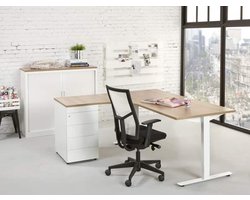 Ergonomisch t-poot wingbureau Design Teez breed 180CM diep 120CM bladkleur Wit framekleur Antraciet (Ral 7016) wingzijde Links