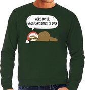 Luiaard Kerstsweater / Kersttrui Wake me up when christmas is over groen voor heren - Kerstkleding / Christmas outfit XL