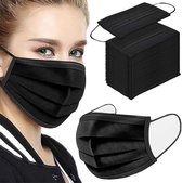 (Pak van 50) Zwarte 3-laags veiligheidsmaskers - Wegwerp zwarte gezichtsmaskers Beschermende 3-laags ademende drievoudige mondkap met elastische oorlussen