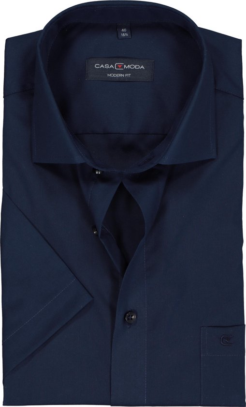 CASA MODA modern fit overhemd - korte mouw - donkerblauw - Strijkvriendelijk - Boordmaat: 38