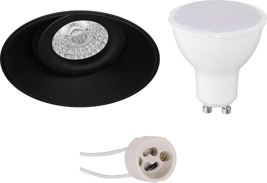 LED Spot Set - Pragmi Nivas Pro - GU10 Fitting - Inbouw Rond - Mat Zwart - 6W - Natuurlijk Wit 4200K - Trimless - Kantelbaar - Ø150mm