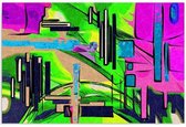 Schilderij - Abstract in groen en paars, 1 deel