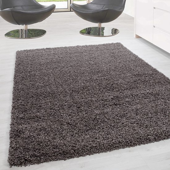 Tapijt Lange stapel ruig Gewoon ontwerp Woonkamer 50 mm poolhoogte Pluizig Zacht Rechthoekig Rond Lopers, kleur:Antraciet, Groote:140x200 cm