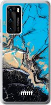 Huawei P40 Hoesje Transparant TPU Case - Blue meets Dark Marble #ffffff