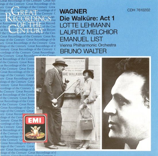 Hoes met een orkest en solisten van Wagner's Die Walküre, met EMI logo