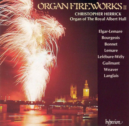 Albumhoes met vuurwerk boven Londen. Titel: ORGAN FIREWORKS II. Artiest: CHRISTOPHER HERRICK.
