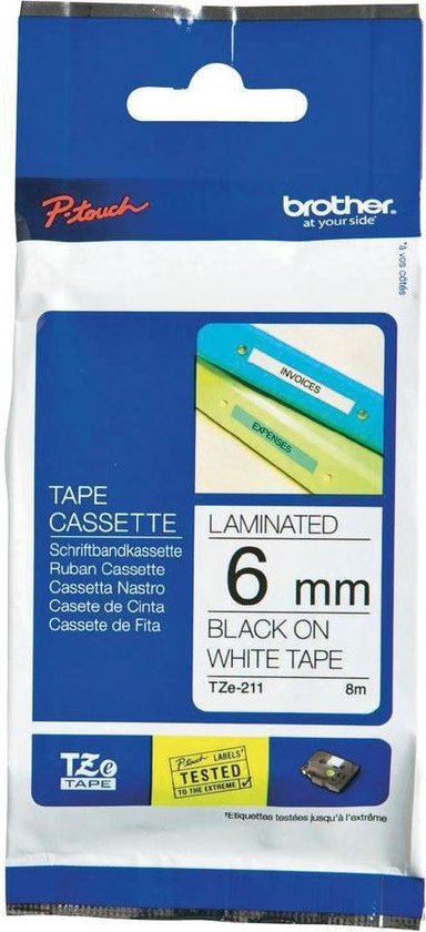 Brother TZ labelprinter tape - 6 mm x 8 m - Zwart op wit