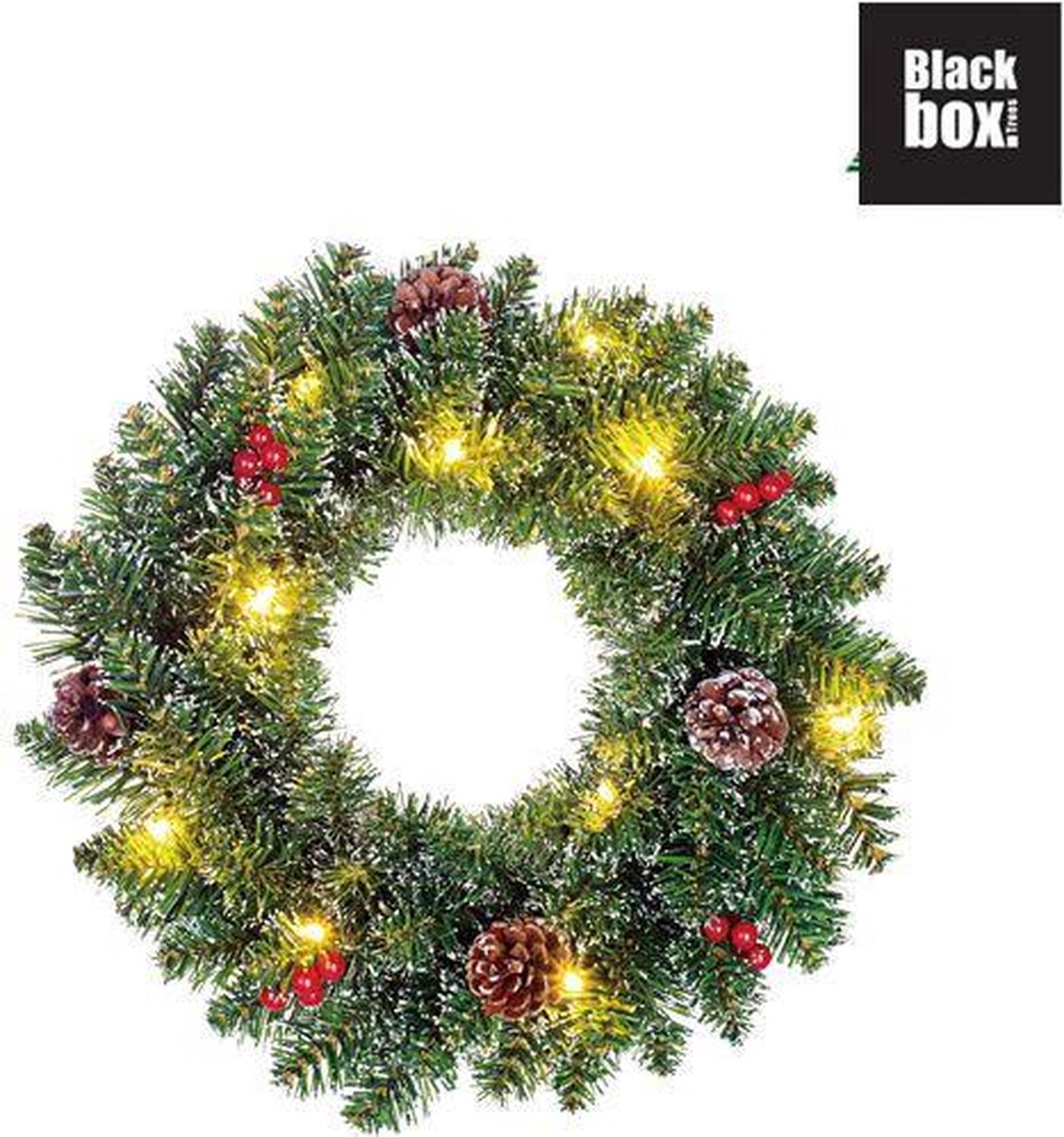 Black Box kerstkrans/deurkrans - D35 cm - gedecoreerd - met verlichting - dennenkrans – foto 5