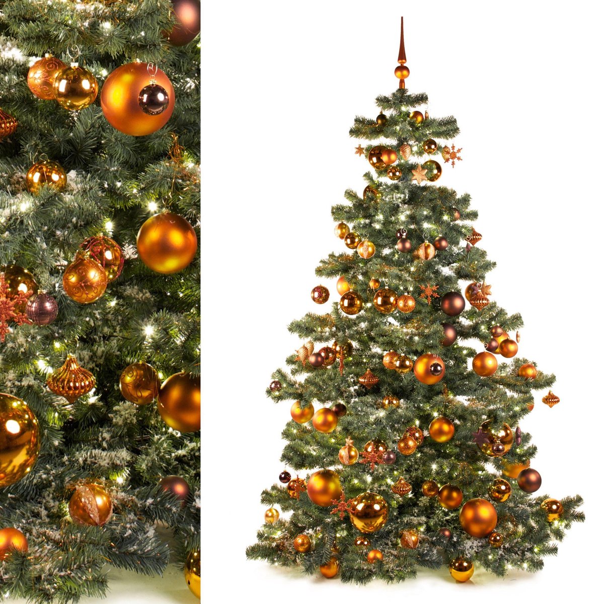 Sapin De Noël Artificiel 210 Cm Avec 400 LEDs Et Décorations Champagne - Arbre PVC, Base Métal, Ornements Inclus