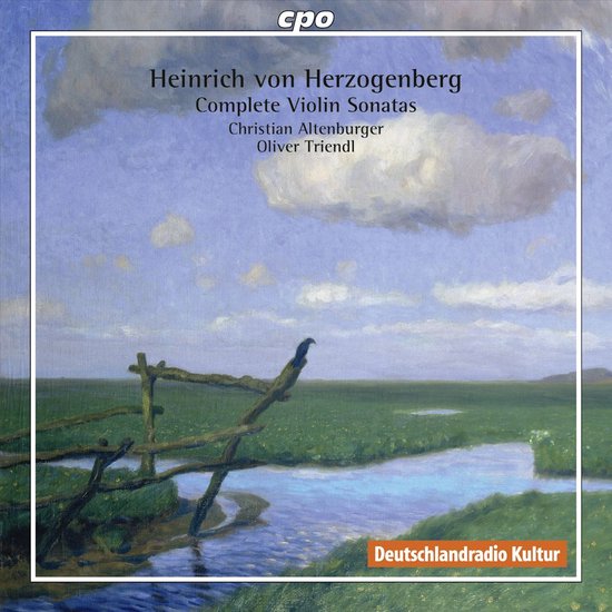 CD-hoes met een schilderij van een landschap met een vogel op een hek. Heinrich von Herzogenberg Complete Violin Sonatas.