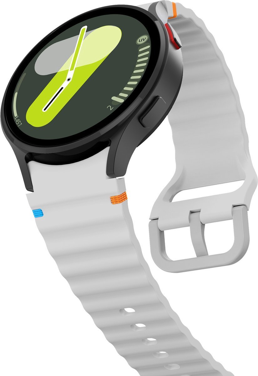 Jumada's - Siliconen Wave Bandje Lichtgrijs - Geschikt voor Samsung Galaxy Watch 4,5,6 &7 - Sportief & Comfortabel