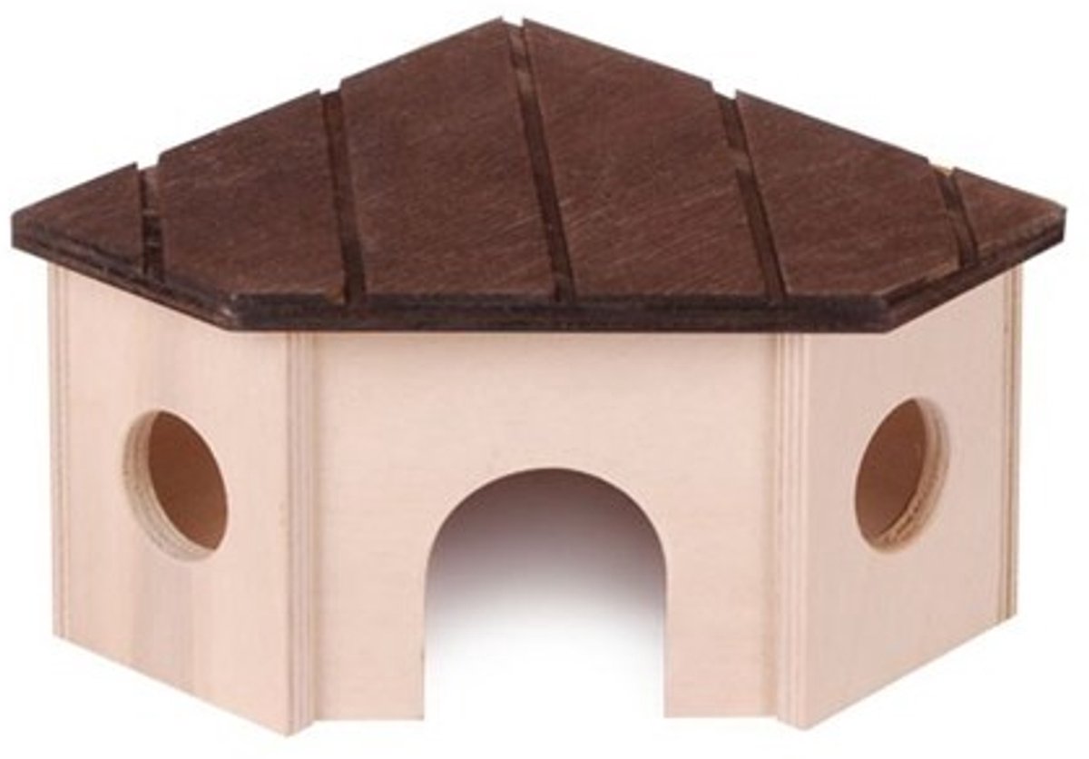 Comfy Houten hoekhuisje met uitkijkplatform voor knaagdieren | in meerdere uitvoeringen. Nr. 2