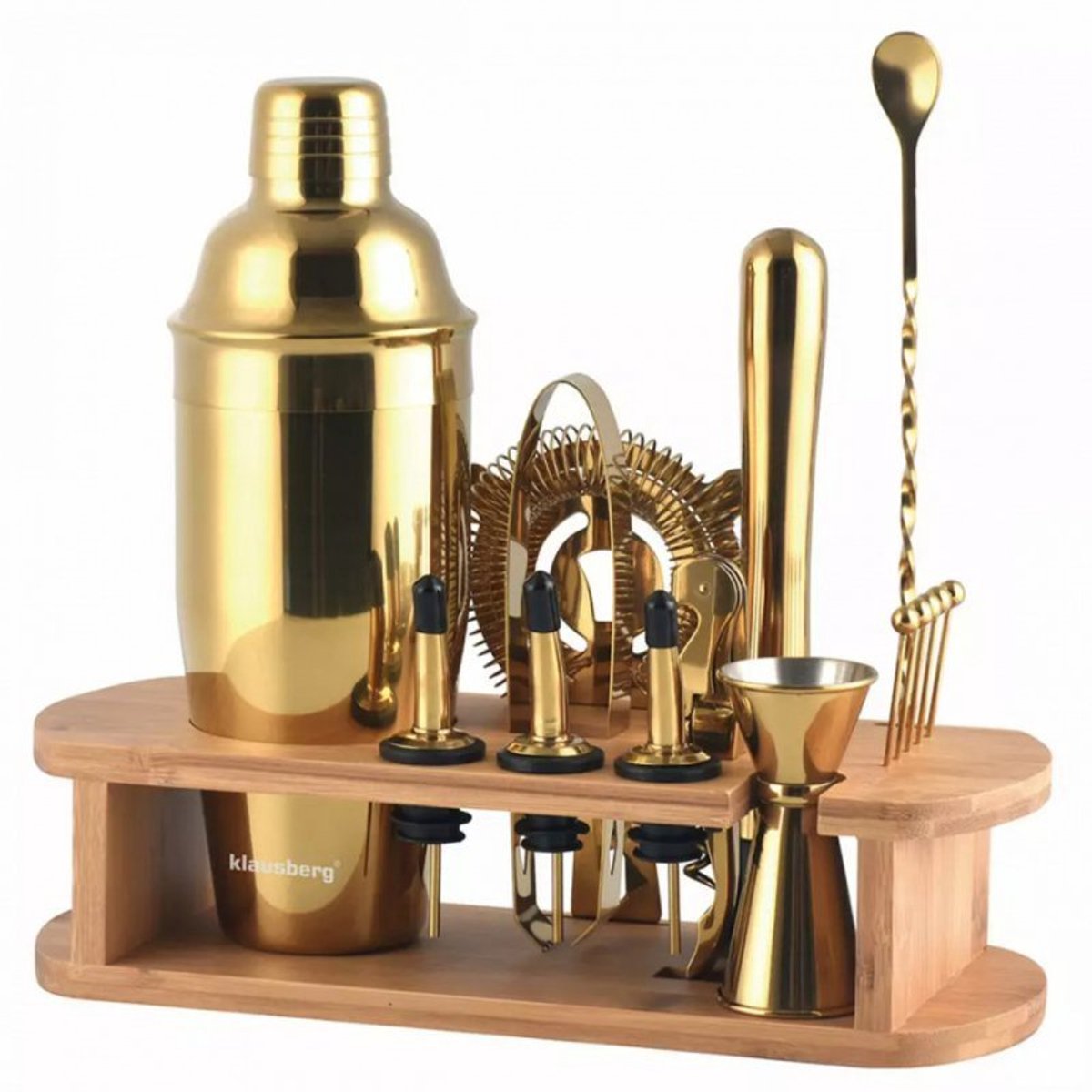 Klausberg KB-7583 - Cocktailset - 16 Delig - Goudkleurig - Bambus Standaard