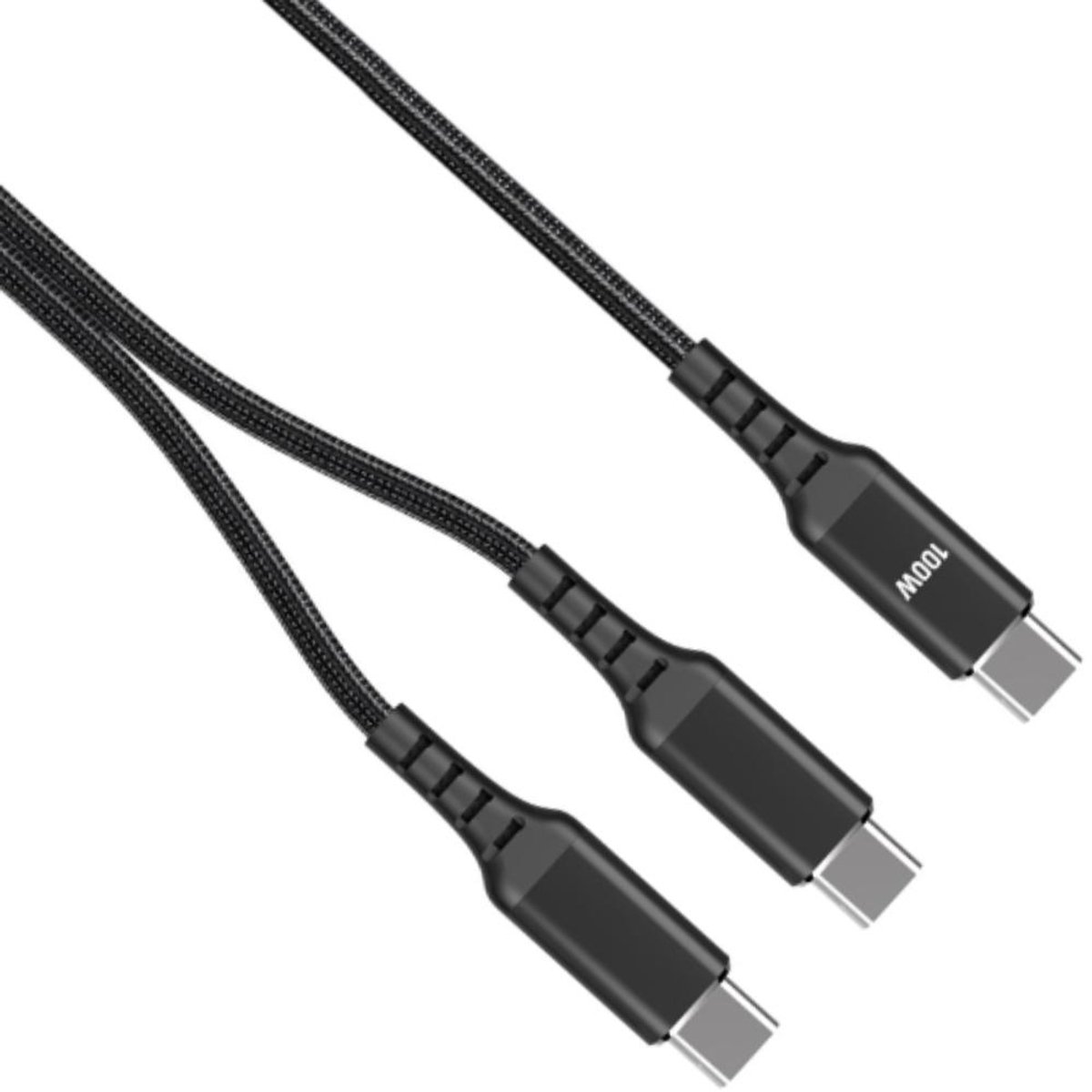 Image of USB C kabel | Laadsnelheid 20V / 5A / 100 watt | USB 2.0| 480 Mb/s | Type C naar 2x C | Male to male | Power delivery | Snelladen | E-Marker IC chip | Zwart | 1.5 meter | Allteq