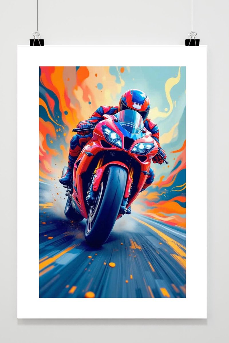 Motorfiets Poster - Voertuigen Posters - Kunst - Passe-Partouts Effect - Wanddecoratie Gam