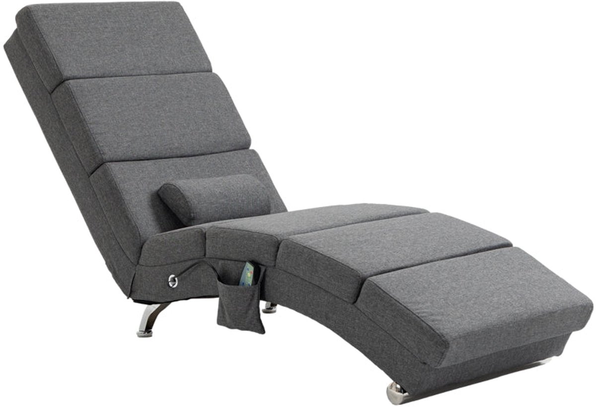 Merax Elektrische Relaxligstoel Met Massagefunctie En Warmte – 5 Massageprogramma’s – Verstelbare Rugleuning – Inclusief Afstandsbediening En Kussen – Donkergrijs – 168x56x84 cm