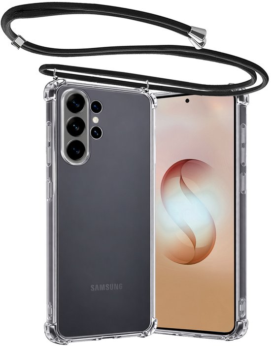 Coque transparente Samsung S26 Ultra avec cordon de cou, coins antichocs.