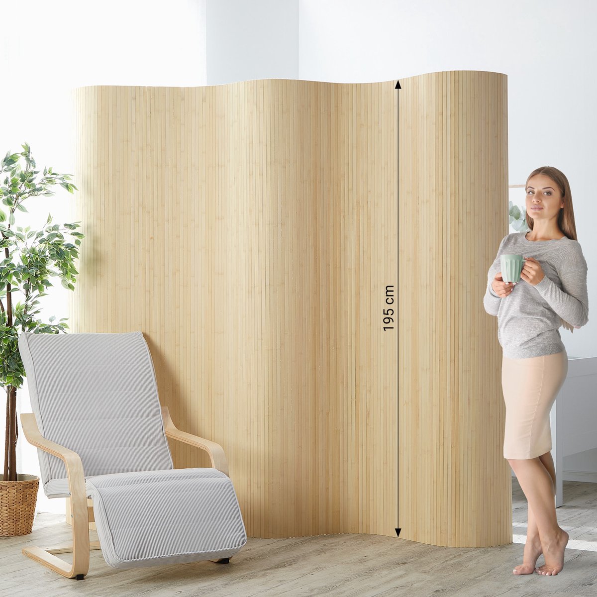 Homestyle4u Kamerscherm - 250x195 cm - Natuur - Bamboe Lichtbruin