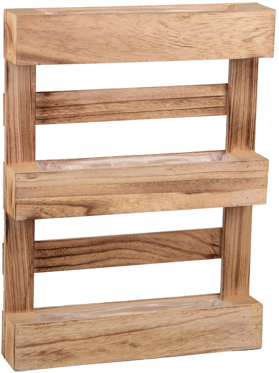 UNUS® Wandplantenbak pallet hout met kunststof inzet 45 cm gevlamd