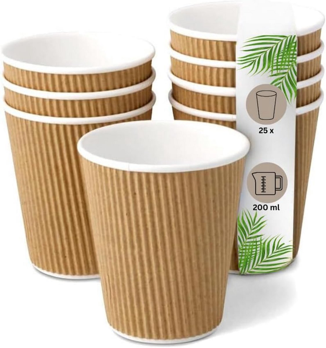25 Gecanneleerde Kartonnen Bekers 200 ml Dubbelwandig Eco Wegwerpbekers