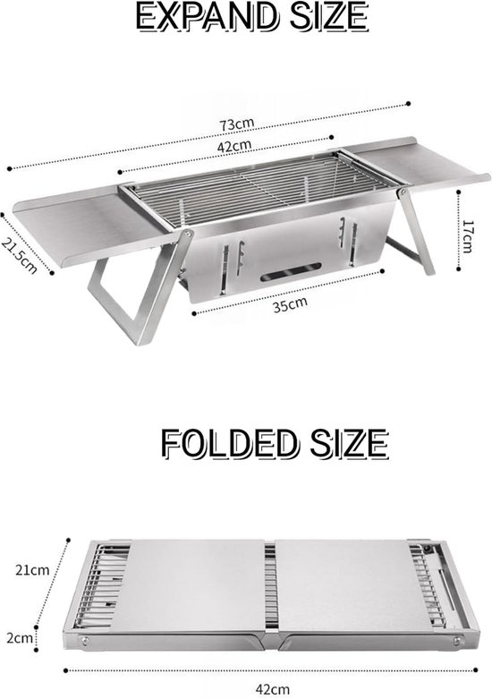 Draagbare barbecue, roestvrijstalen opvouwbare houtskoolgrill, draagbare barbecue, voor outdoor picknick, kamperen, reizen, strand van Merkloos — afbeelding 5