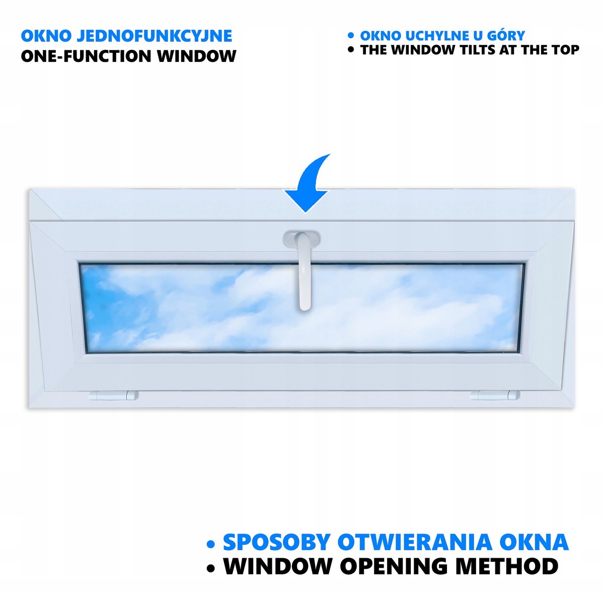 Wit PVC-raam, kantelbaar, 100x40, 1000x400, dubbel glas, naar boven openslaand, nieuw