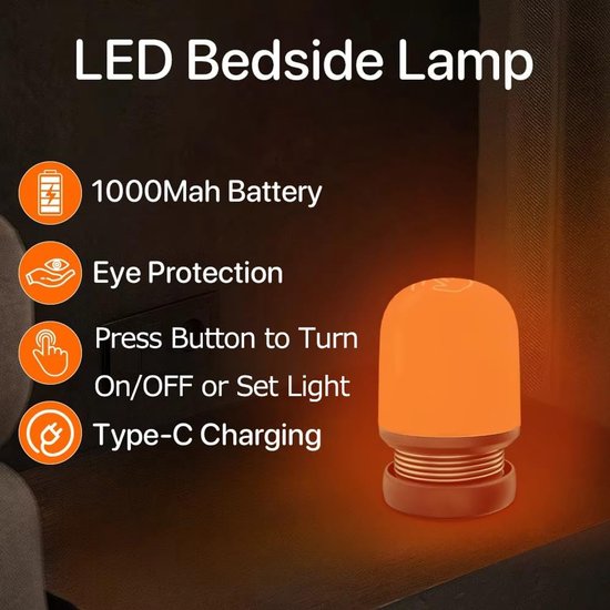 Dimbare Nachtlamp met Amber & Rood Licht (Geen Blauw Licht) - USB-C Oplaadbaar voor Lange Nachten — afbeelding 3