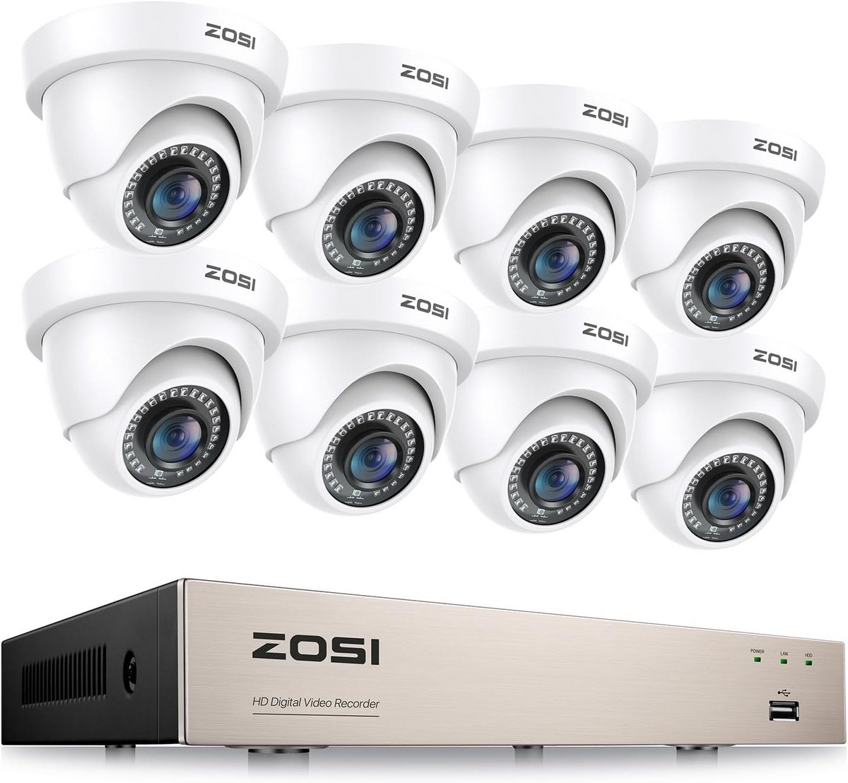 8-Kanaals 1080P Full HD DVR Camerabewakingsset met 8 Buiten Dome Camera's en Nachtzicht