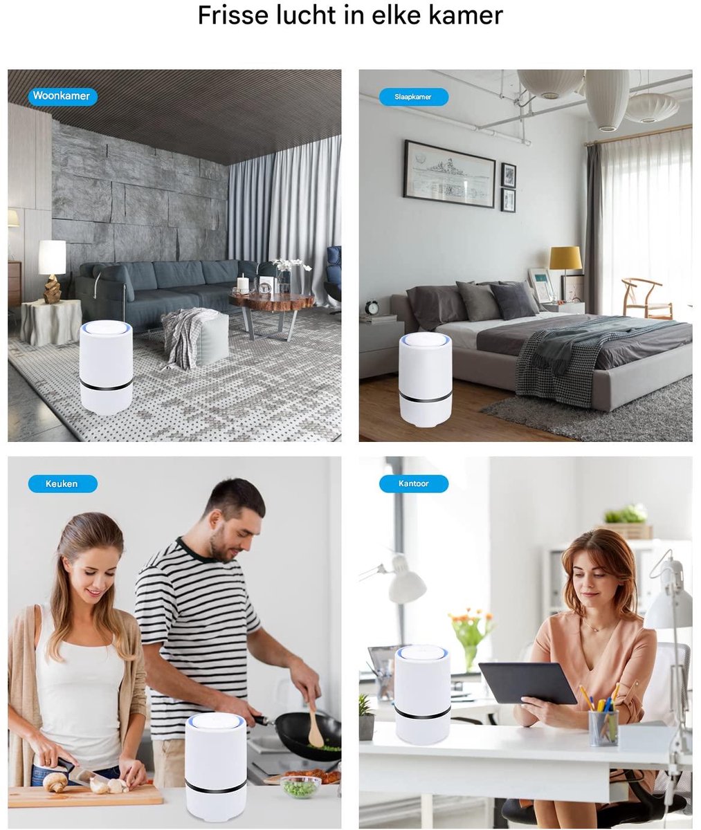 longziming - Luchtreiniger - Air Purifier - Koolstoffilter - 1 stuk - HEPA-filter - Stil (≤28 dB) - Nachtlampje - 8 uur timer - USB - Voor slaapkamer, kantoor en babykamer - 12,5x12,5x20 cm — afbeelding 6
