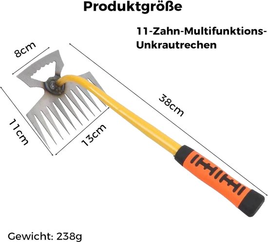Onkruidsteker met Steel voor Diep Geworteld Onkruid - 33 cm met 11 Tanden van Merkloos	 — afbeelding 3