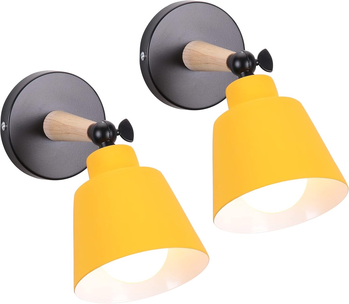 2x Moderne Houten Wandlampen E27 Verstelbaar Metaal Geel Scandinavisch Design