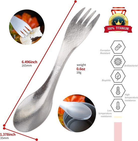 Ultralichte Titanium Spork 2-in-1 voor Outdoor Kamperen en Trekking — afbeelding 2