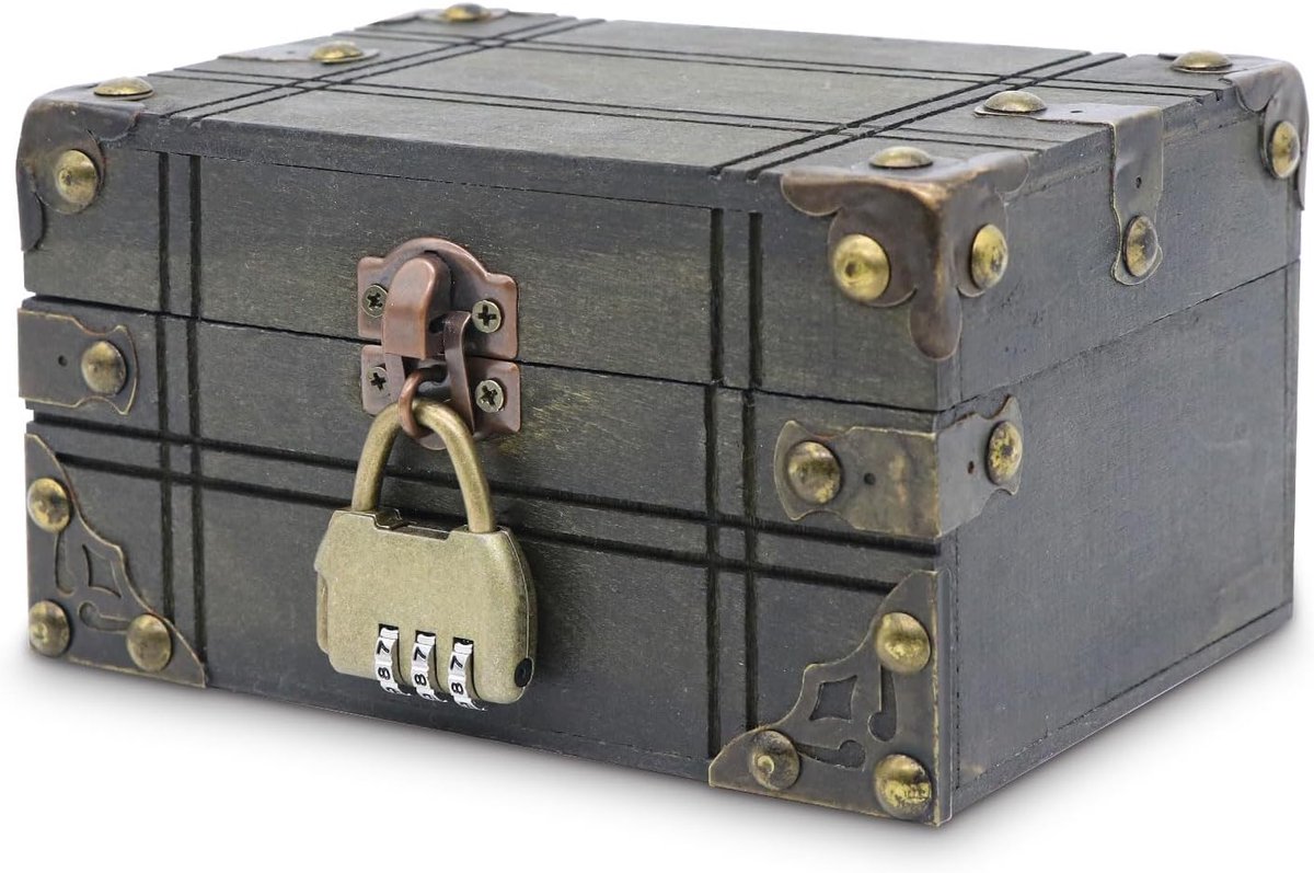 Houten Schatkist met Cijferslot - Vintage Decoratie en Opslag voor Kinderen en Feesten