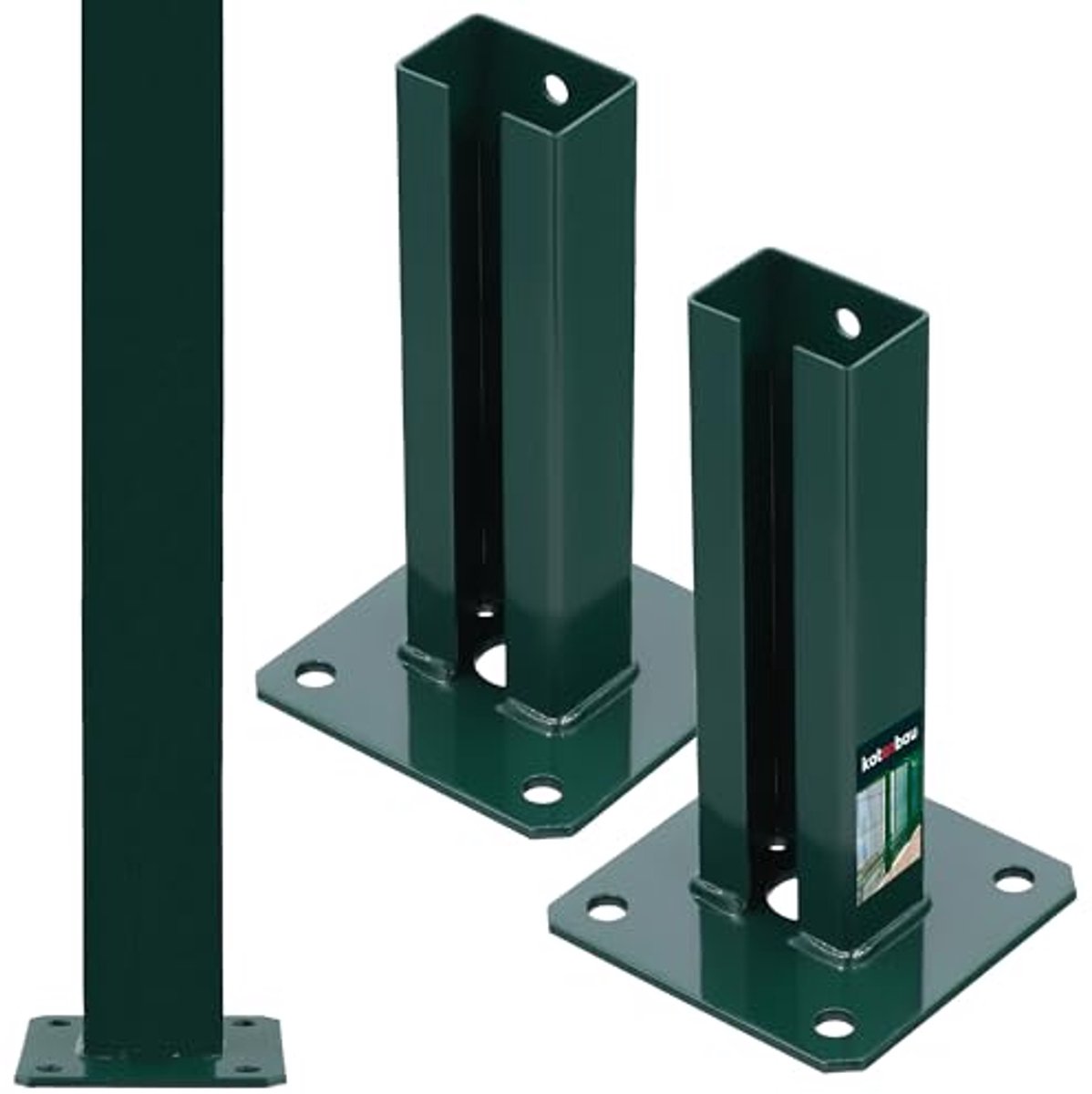 KOTARBAU® 2 Stuks Paalhouder, Poedergecoat Staal, Paalvoet, 60 x 40 mm, om te Schroeven, Groen, Paalsteun, Weerbestendig