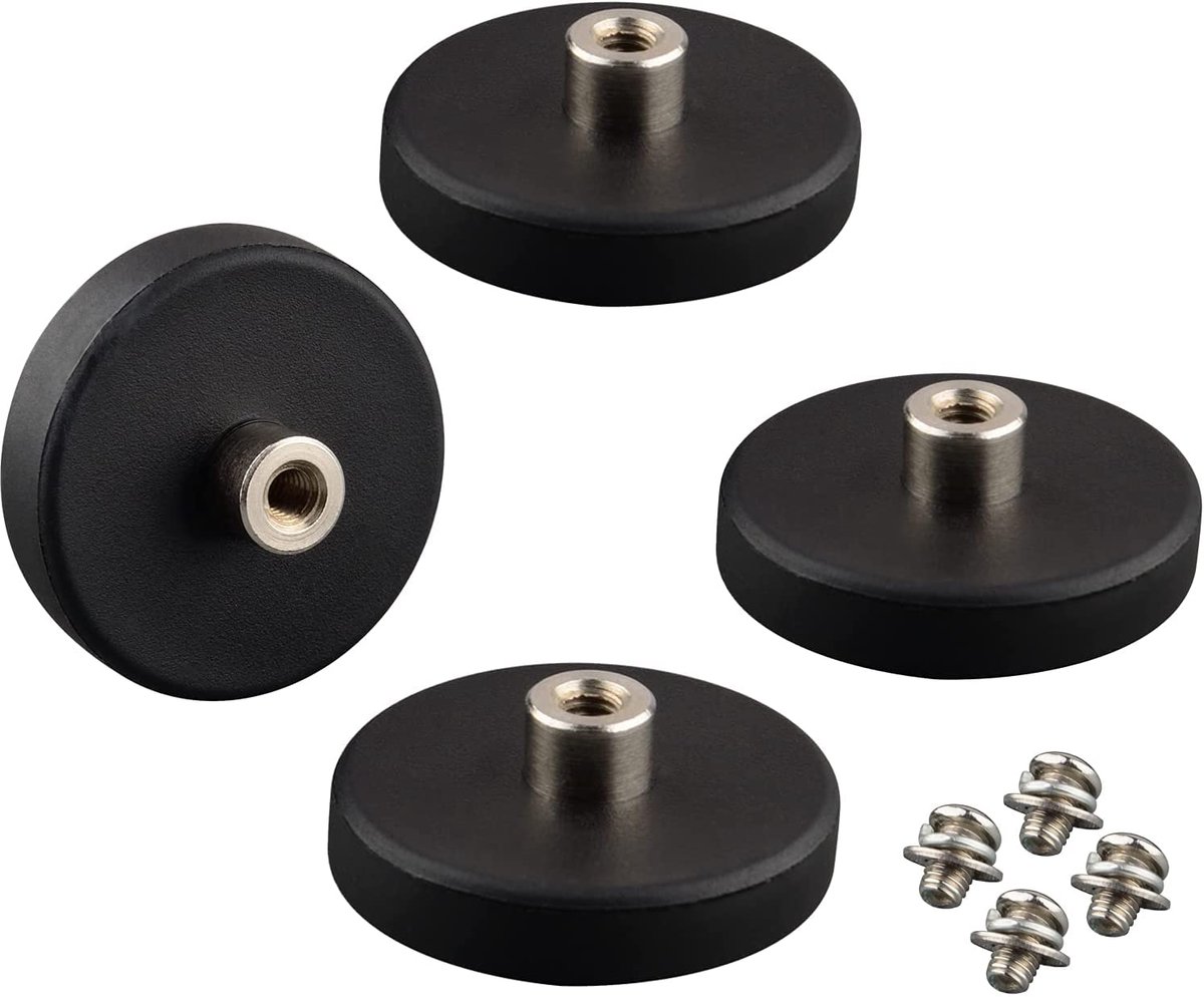 Set van 4 Krasbestendige Neodymium Magneten met Rubberen Coating en M4 Schroefdraad