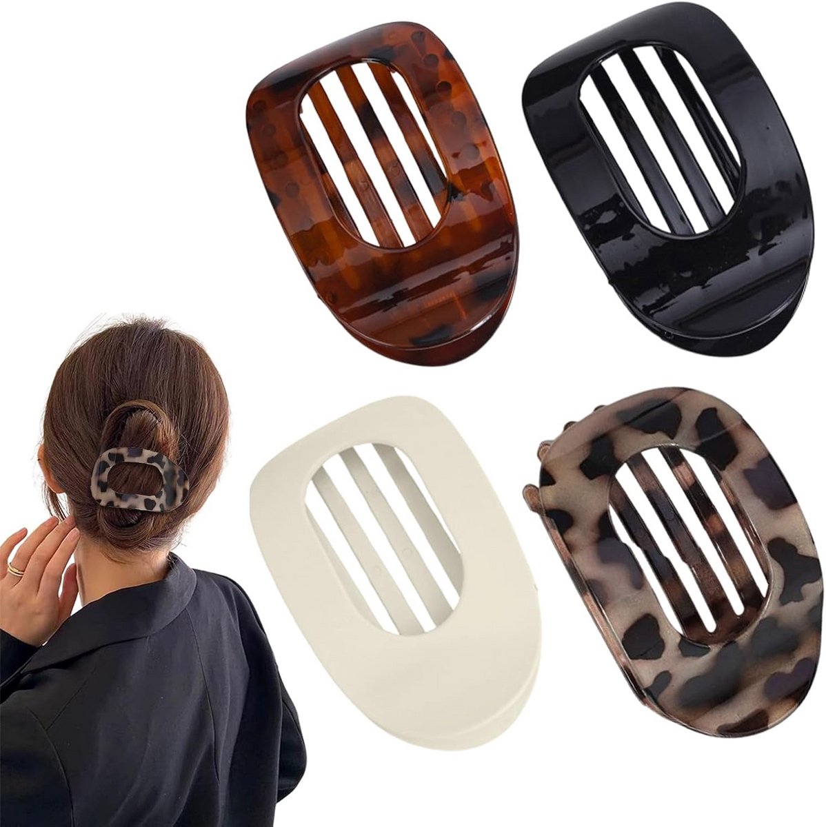 4 Stuks Platte Haarclips voor Dames - Stevige Klauwclips voor Alle Haartypes