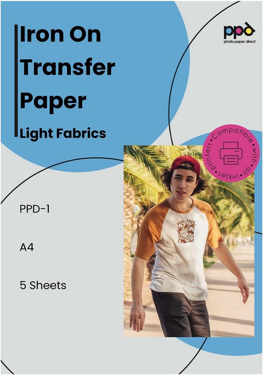 5x A4 Inkjet T-shirt Transferpapier voor Lichte Textiel - Hoge Kwaliteit Transferfolie