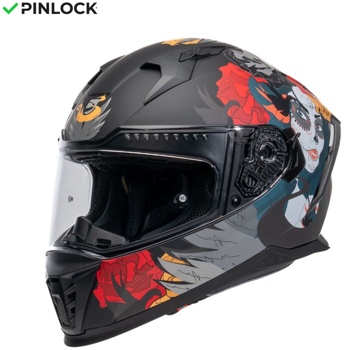 MOTOBLOUZ EROS CALAVERA Integraalhelm - ECE 22.06 gekeurde Helm Scooter, Motor & Brommer - Heren & Dames - Zwart - M