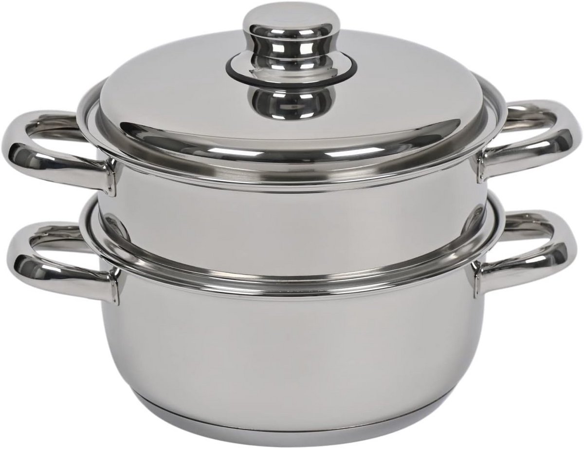 RVS Stoompan 2 Delig met Deksel 20 cm Diameter Geschikt voor Alle Warmtebronnen