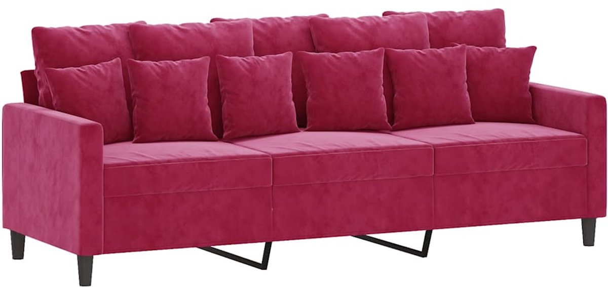 vidaXL Driezitsbank - 180 - cm - fluweel - wijnrood
