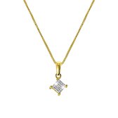 Lucardi Dames Ketting met diamant 0,04ct - 14 karaat goud - Ketting - Cadeau - 45 cm - Geelgoud