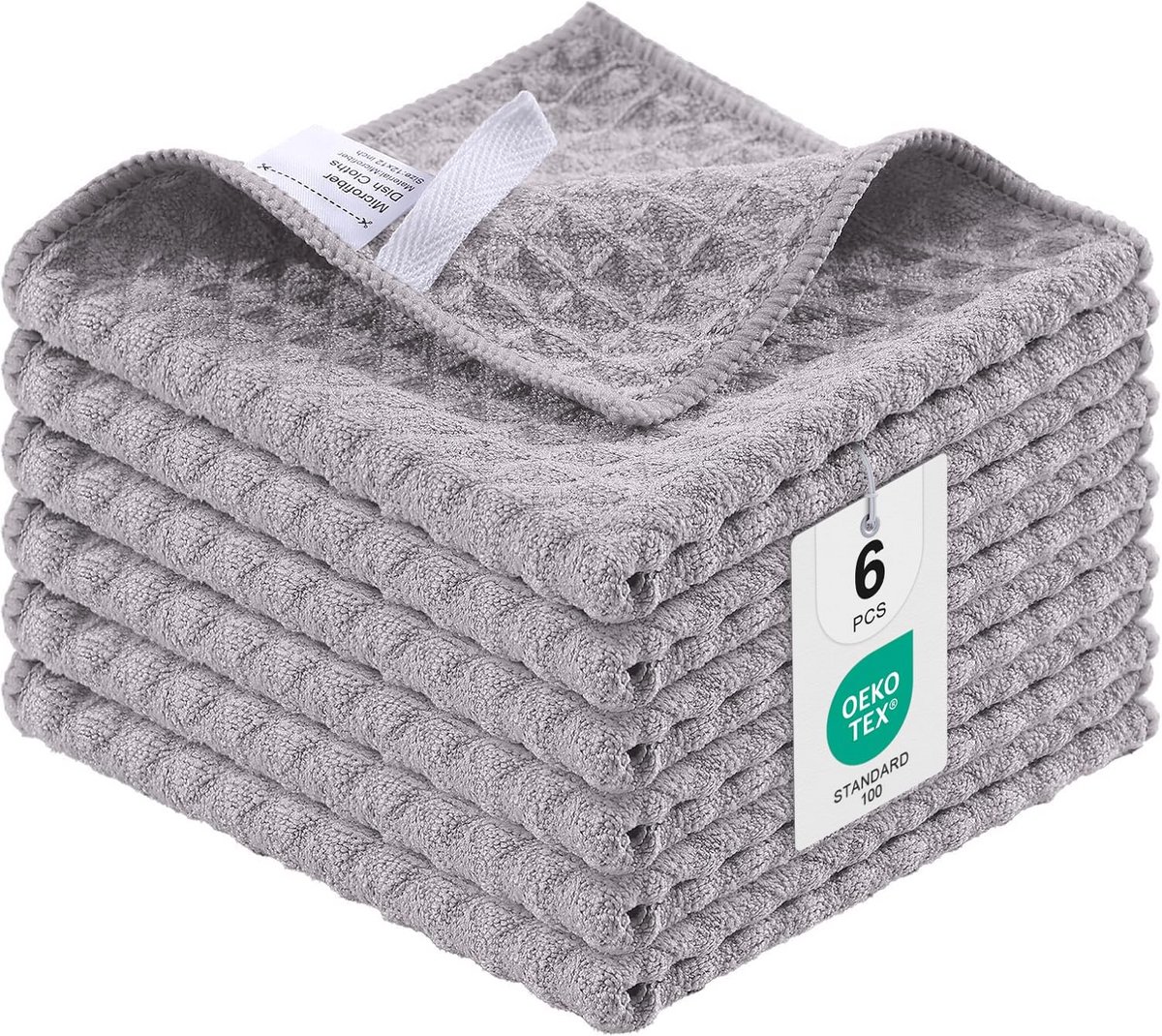 Set van 6 Microvezeldoeken - Zeer Absorberende Pluisvrije Keukendoeken 30x30 cm Grijs